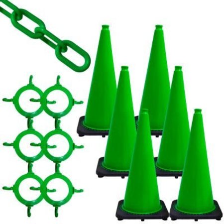 GEC Mr. Chain Traffic Cone and Chain Kit, 28in Cone Height, HDPE/PVC, Green 93204-6